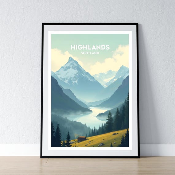 Scottish Highlands Poster Scotland Print Wall Art Gift Travel Home Decor Illustration