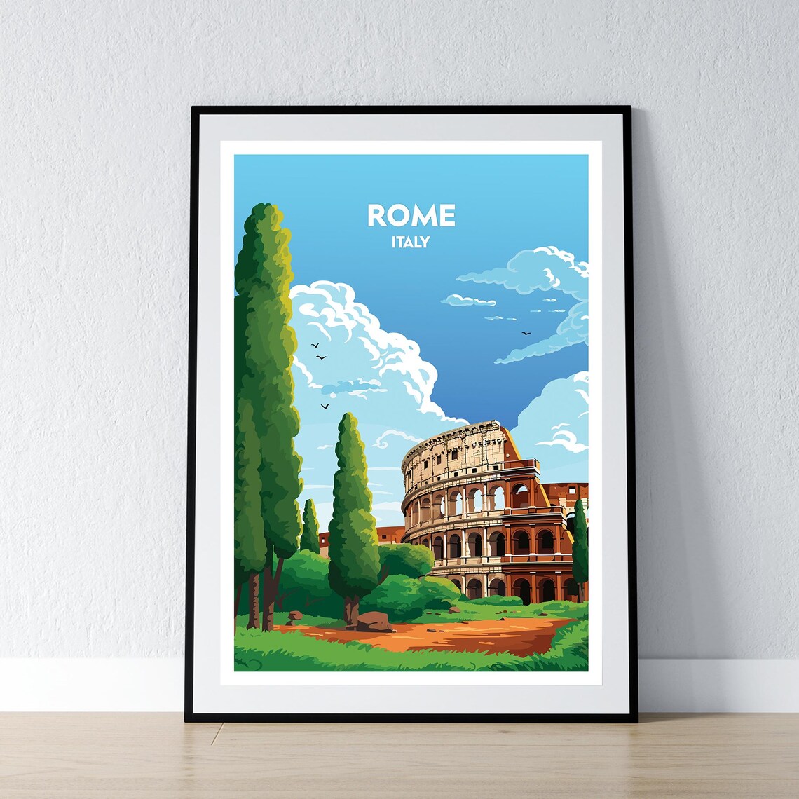 Rome Italy Colosseum Cypress Trees Park Travel Poster Illustration