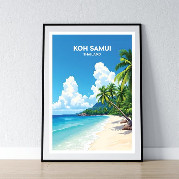 Koh Samui Poster Ko Print Thailand Wall Art Gift Travel Home Decor Illustration