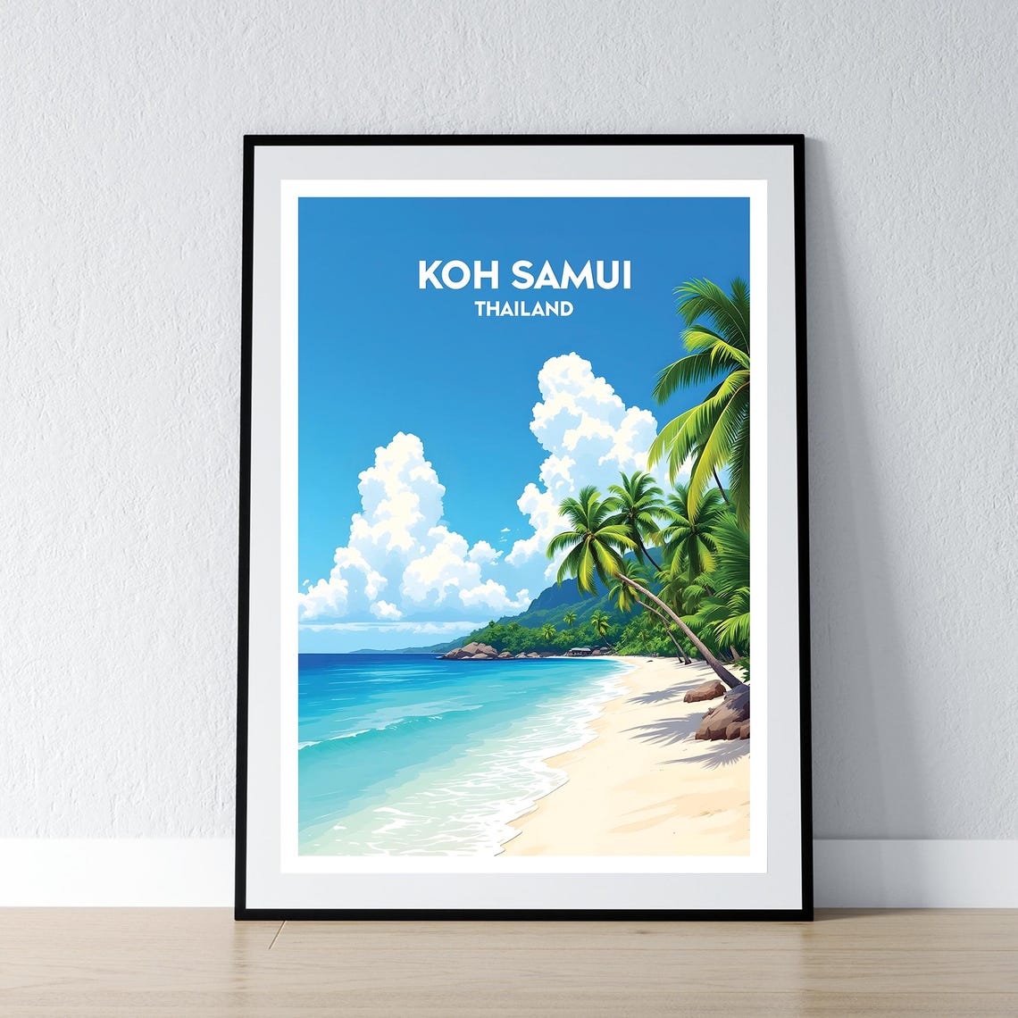 Koh Samui Thailand Palm Beach Minimalist Tropical Travel Art Poster