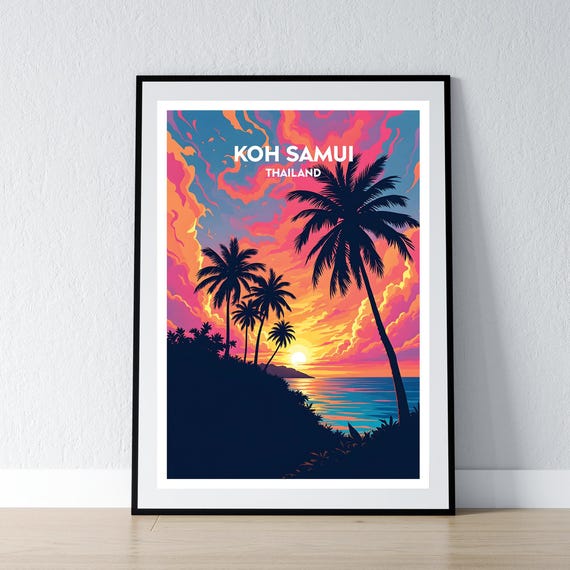 Koh Samui Poster Ko Print Thailand Wall Art Gift Travel Home Decor Illustration