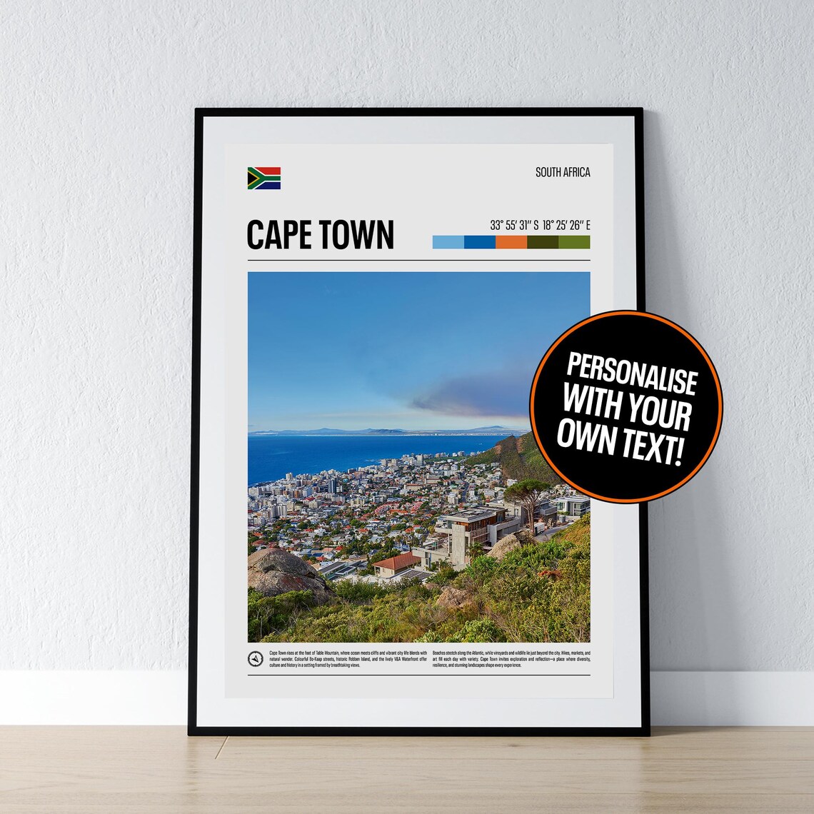 Cape Town South Africa Coordinates Table Mountain Bay Photo Poster