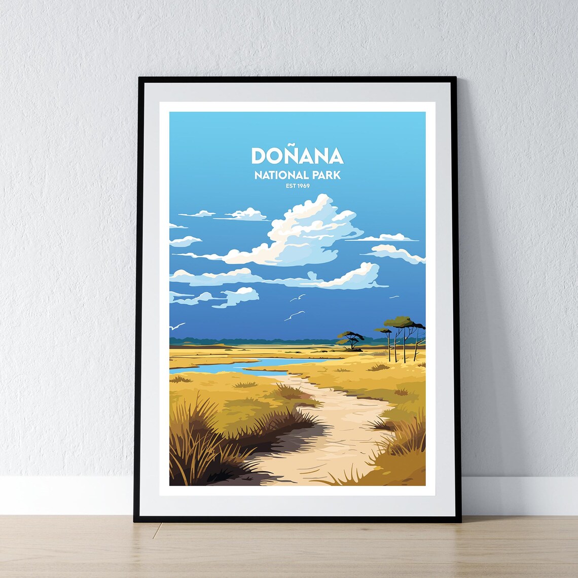 Donana National Park Wetlands Path Vintage Travel Art Poster