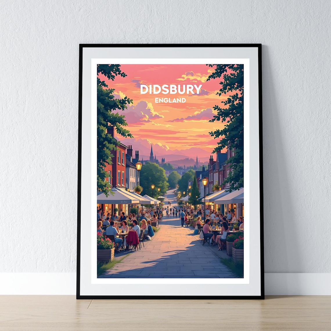 Didsbury England Sunset Cafe Street Bustling Village Scene Poster