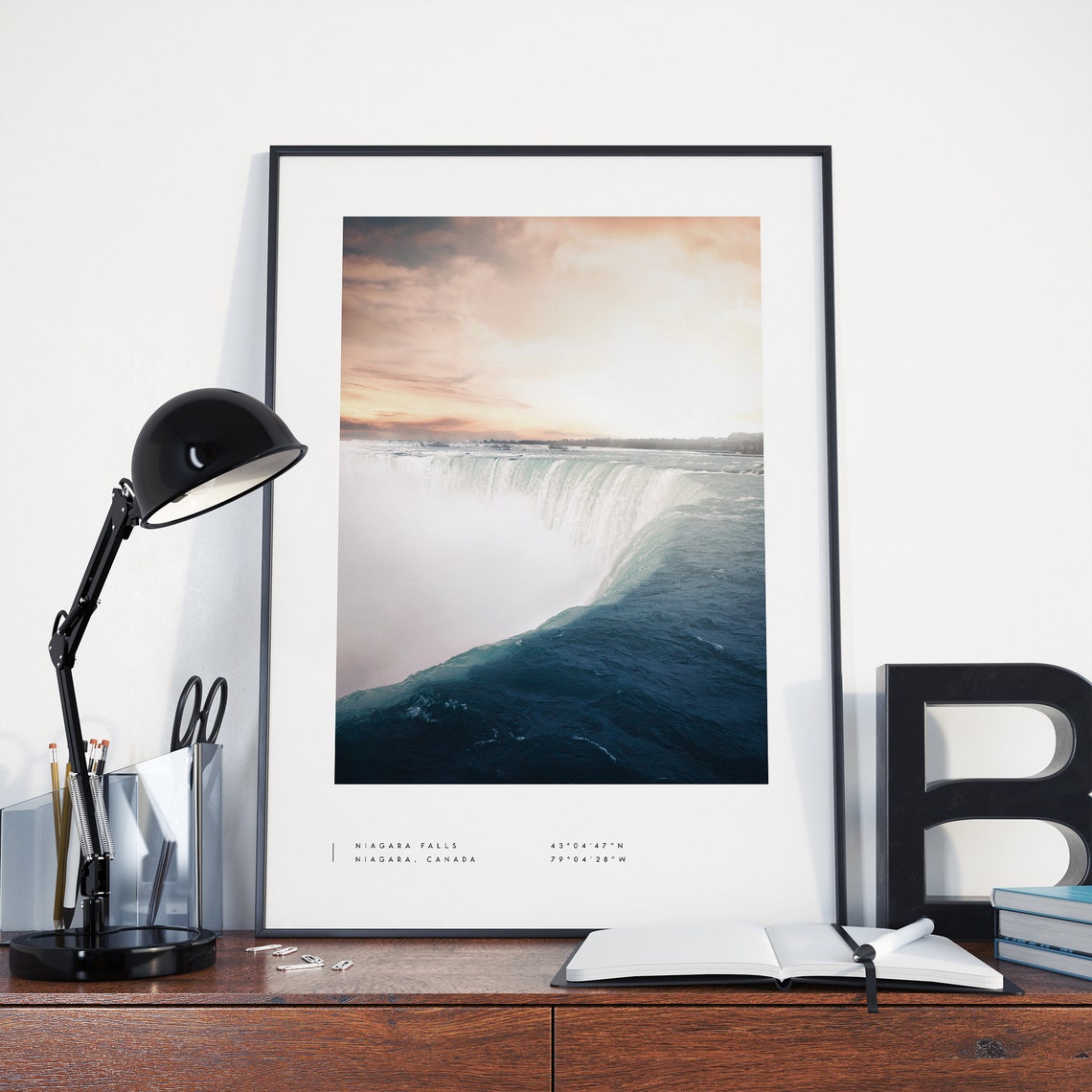 Niagara Falls Horseshoe Falls Canada Coordinates Travel Poster