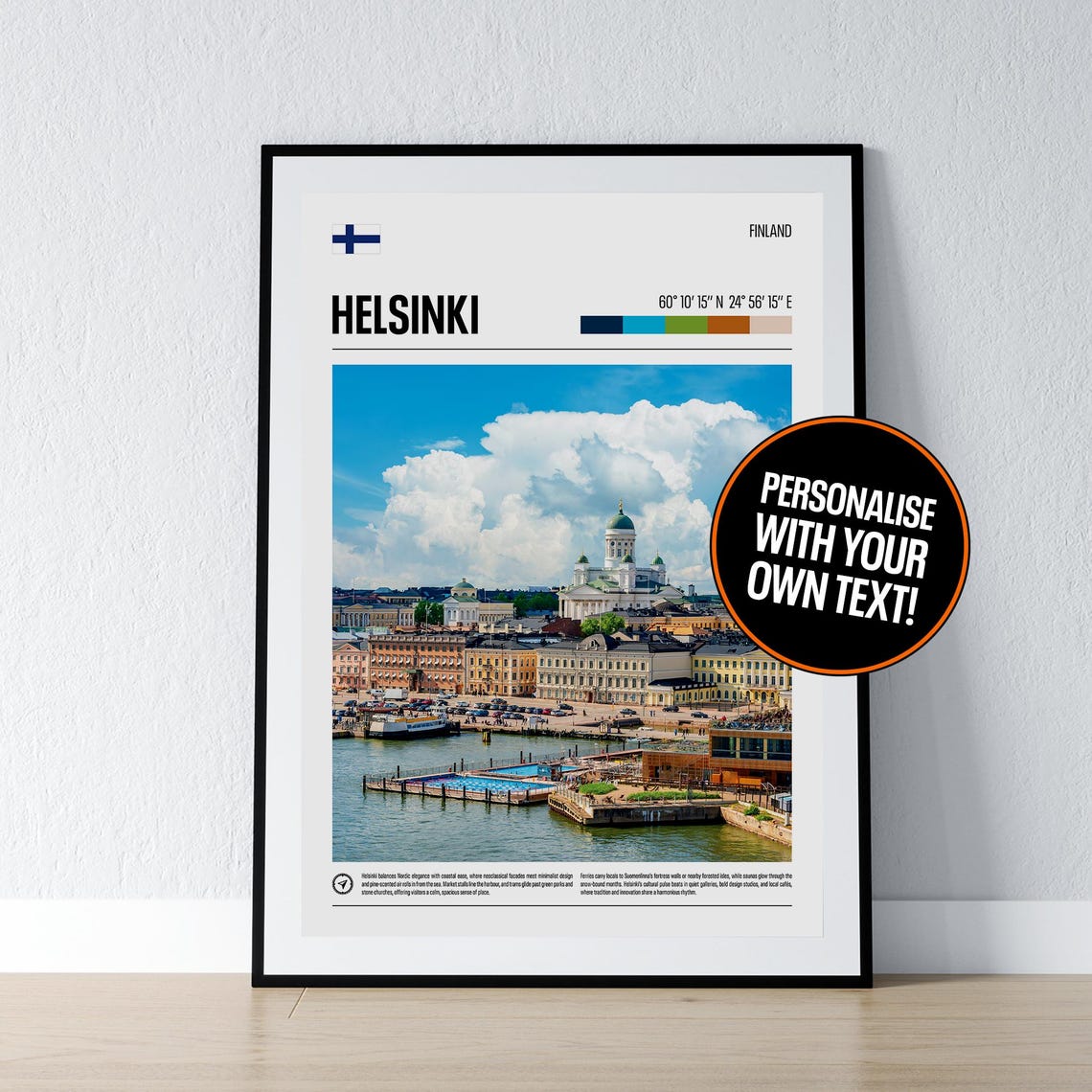 Helsinki Finland Harbor Cathedral Coordinates Travel Photo Poster Gift