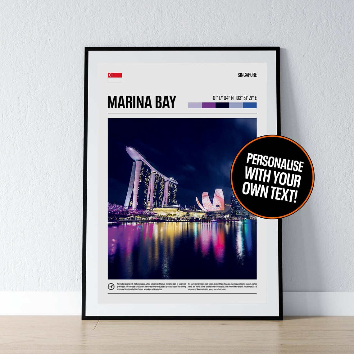 Singapore Marina Bay Night Skyline Marina Bay Sands Photo Poster
