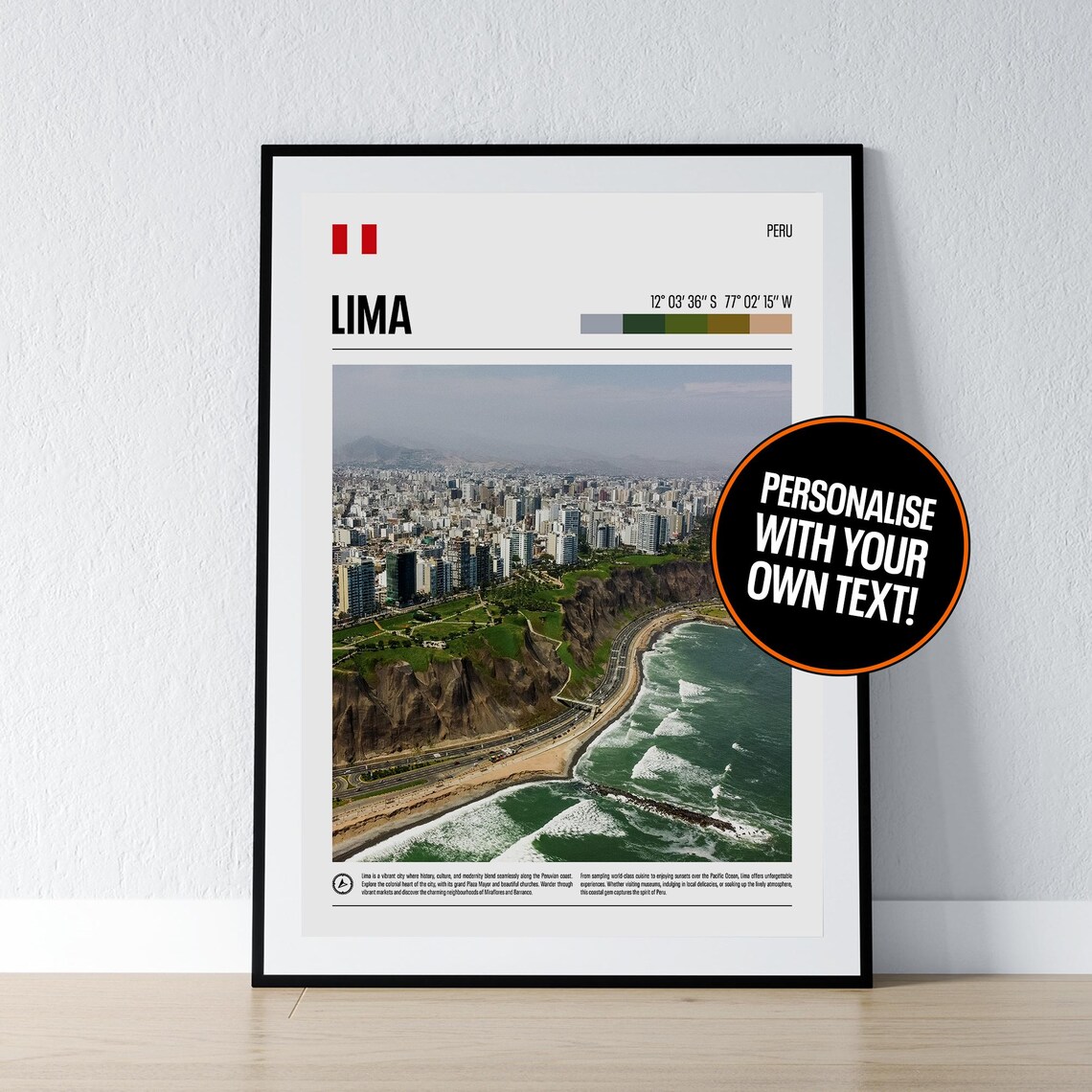 Lima Photo Print, Peru Coordinates Travel Poster