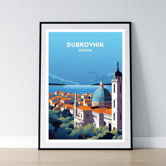 Dubrovnik Poster Print Wall Art Gift Travel Home Decor Illustration Croatia Wpa