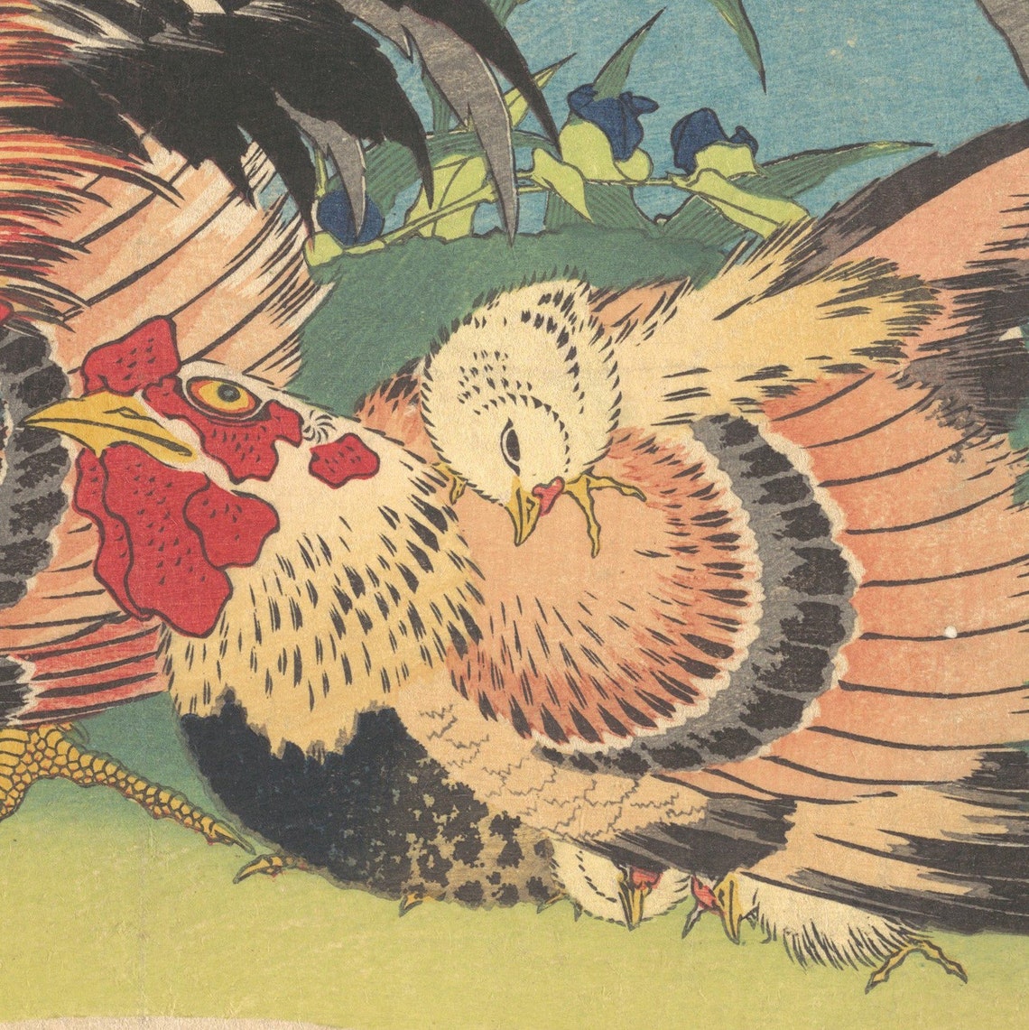 Katsushika Hokusai Rooster Hen Japanese Woodblock Bird Poster - Image 2