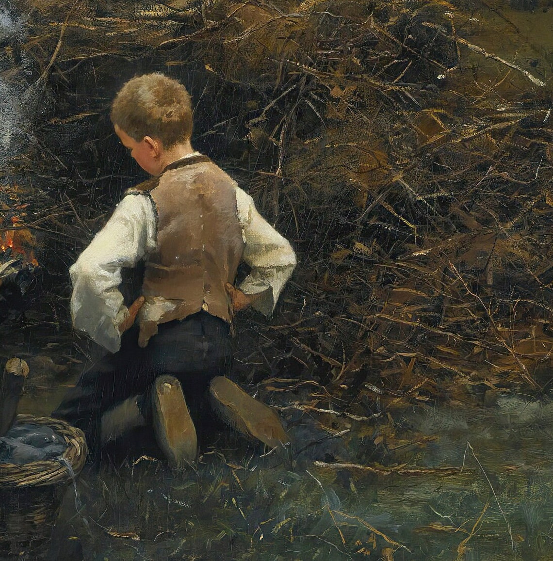 Daniel Ridgway Knight Burning Brush Peasant Field Scene Textured Print - Image 2