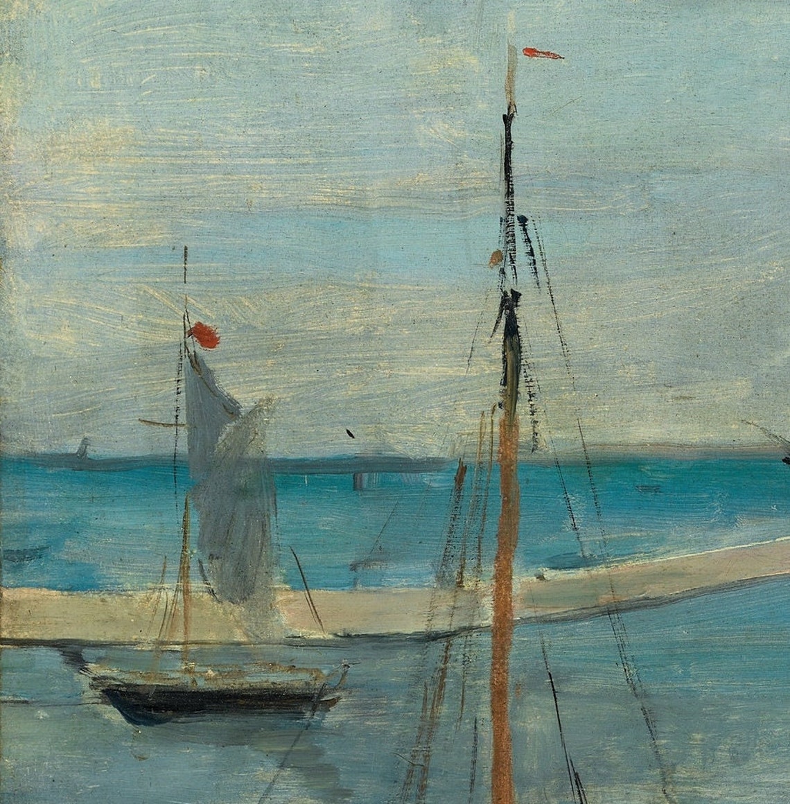 Berthe Morisot The Harbor at Lorient Sailboats and Quay Scene Poster - Image 3