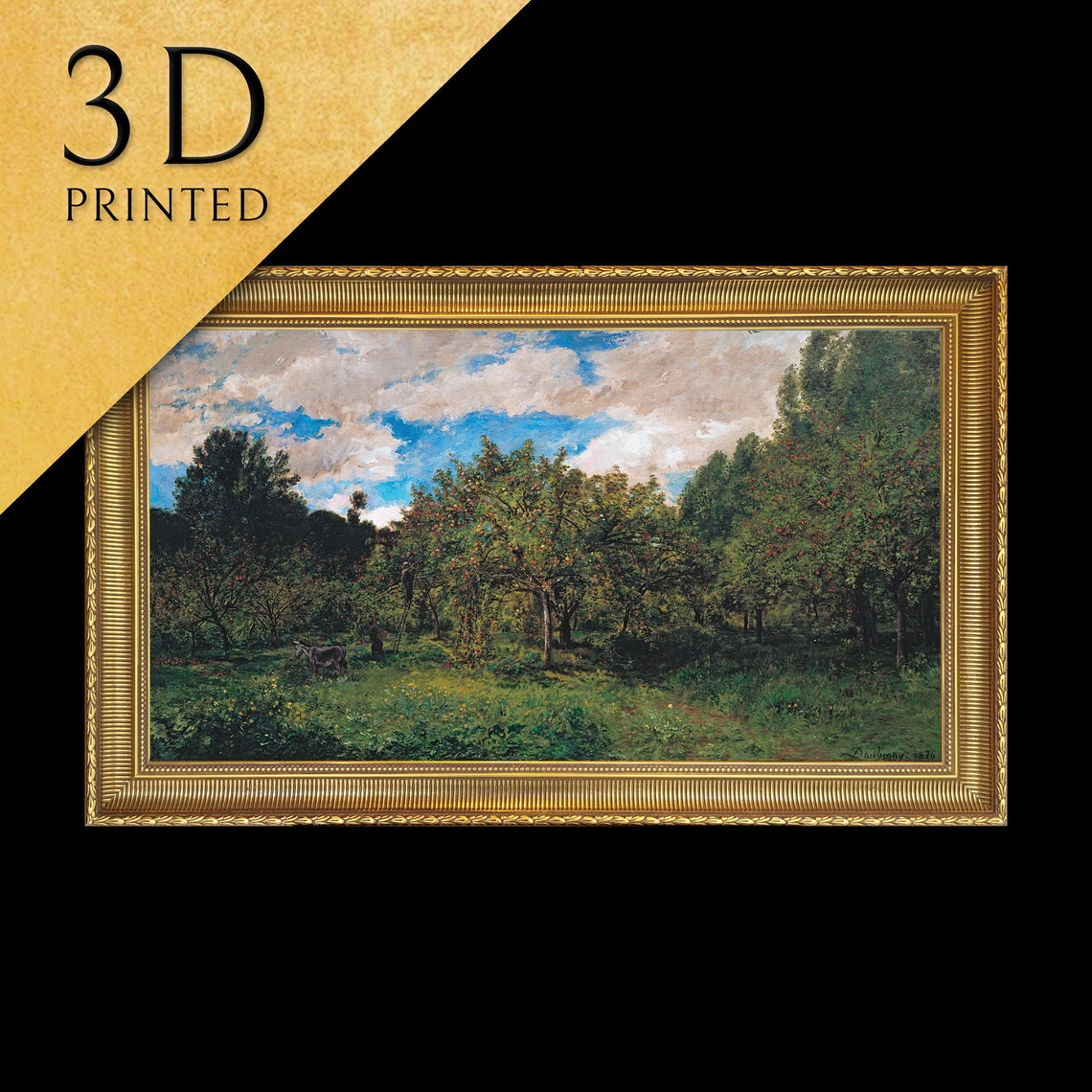 Romantic Woodland Landscape with a Grazing Animal Under Clouds Poster