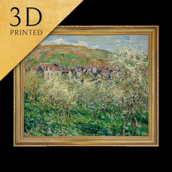 Monet Plum Trees in Blossom Village Hillside Radiant Spring Poster