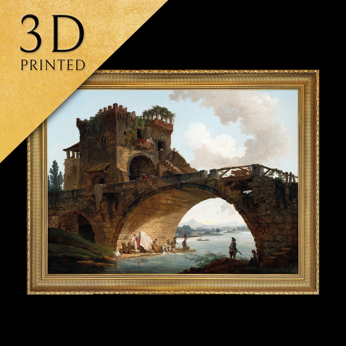 Hubert Robert Ponte Salario Stone Bridge Roman Ruins Scene Poster
