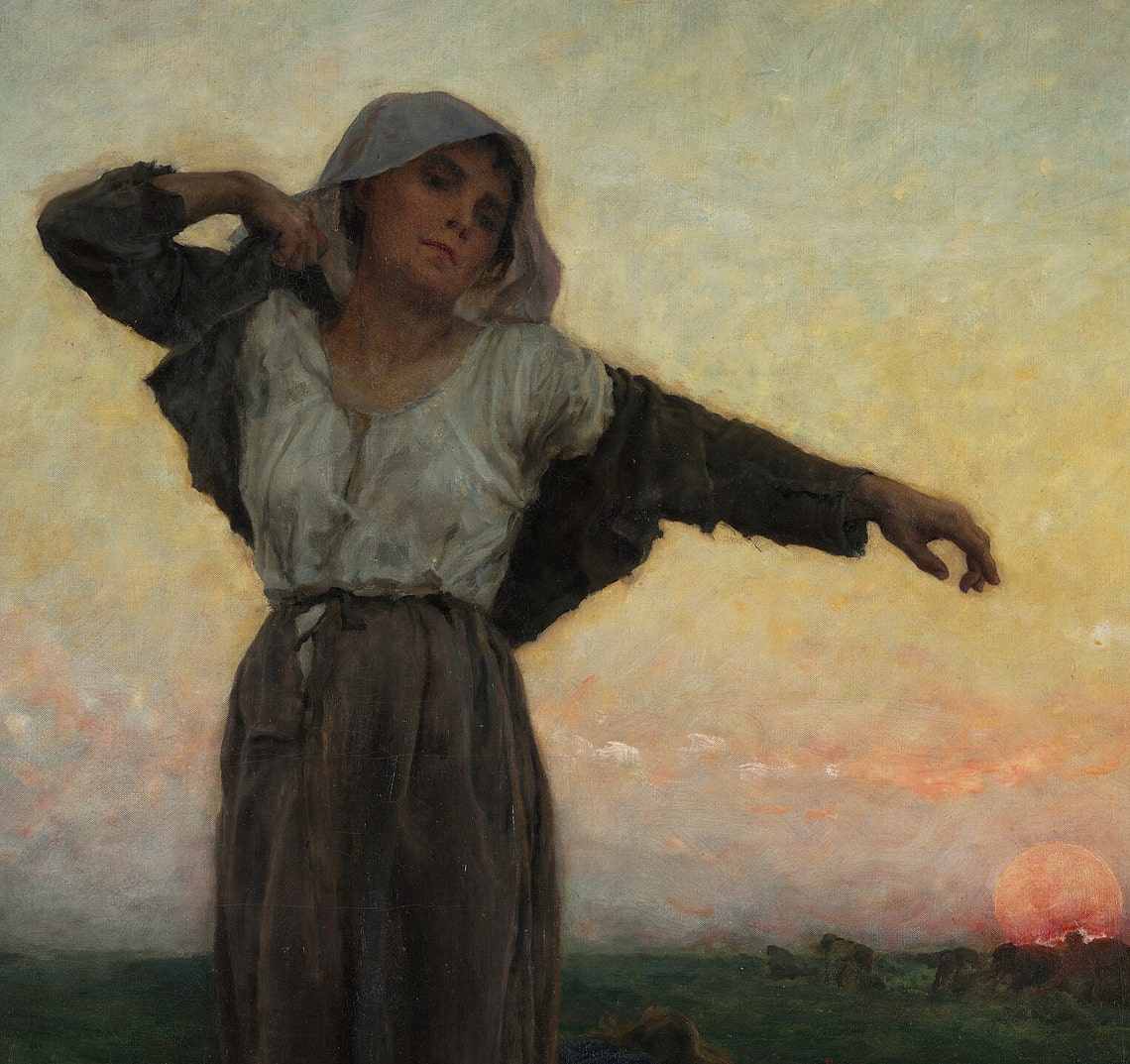 Jules Breton The Tired Gleaner Barefoot Peasant Sunset Field Poster - Image 2