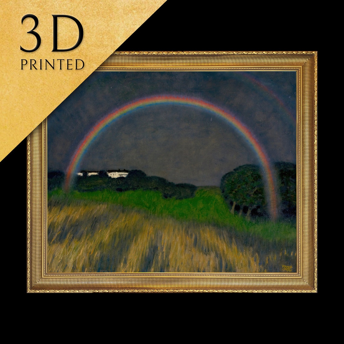 Brilliant Rainbow Arching Over a Dark Stormy Wheat Field Art Poster