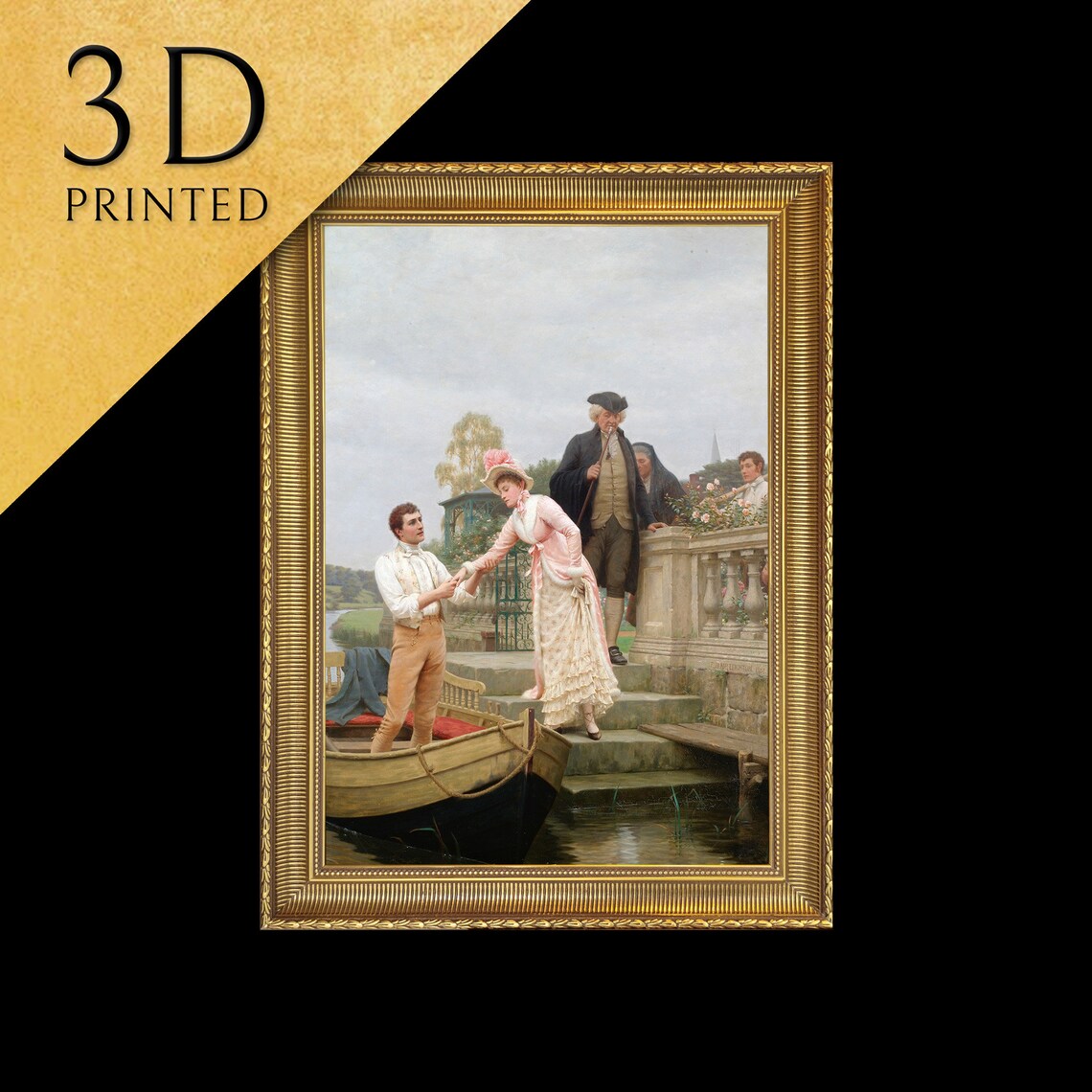 Edmund Blair Leighton Helping Lady Into Boat Romantic Textured Print