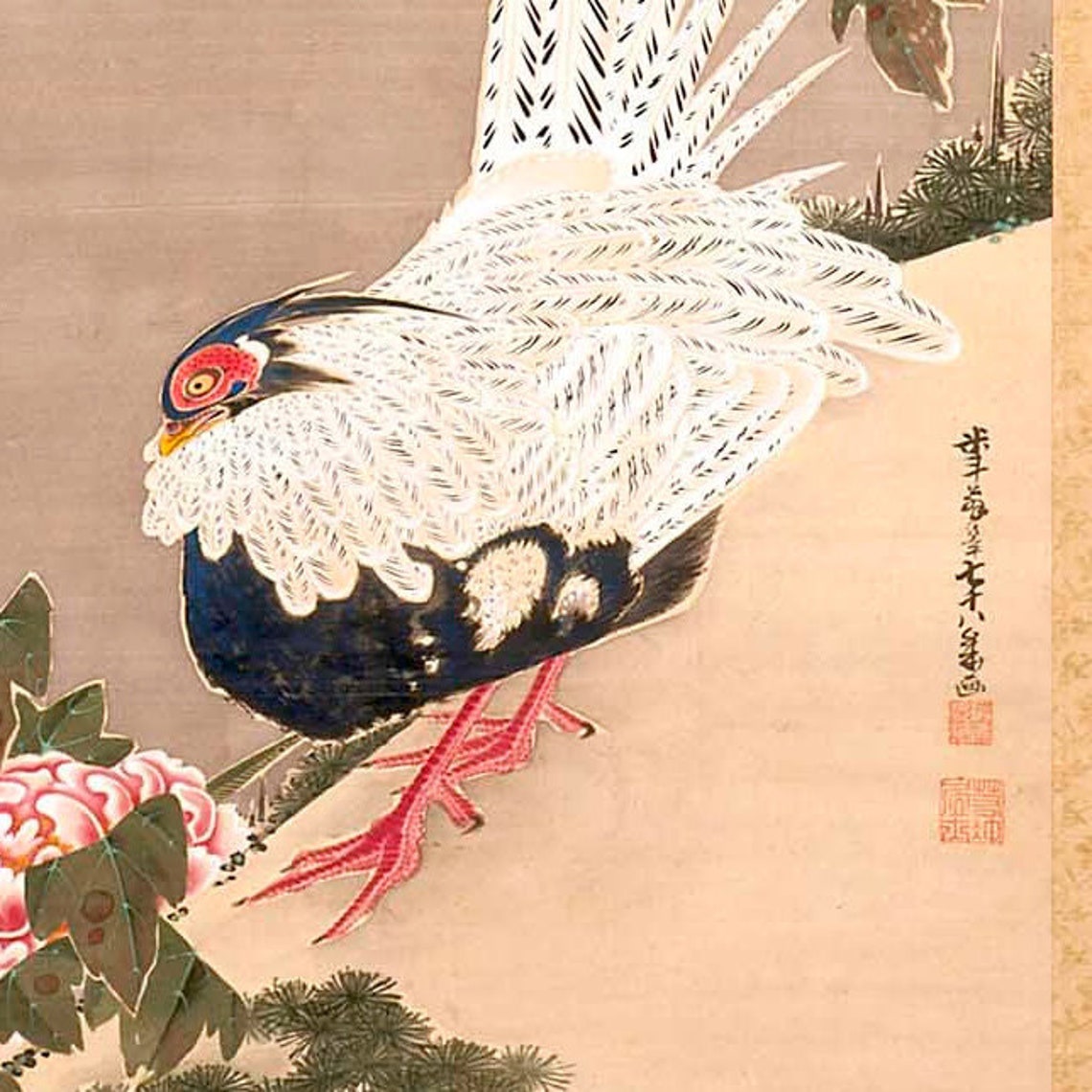 Ito Jakuchu Silver Pheasant And Peonies Japanese Bird Poster - Image 3