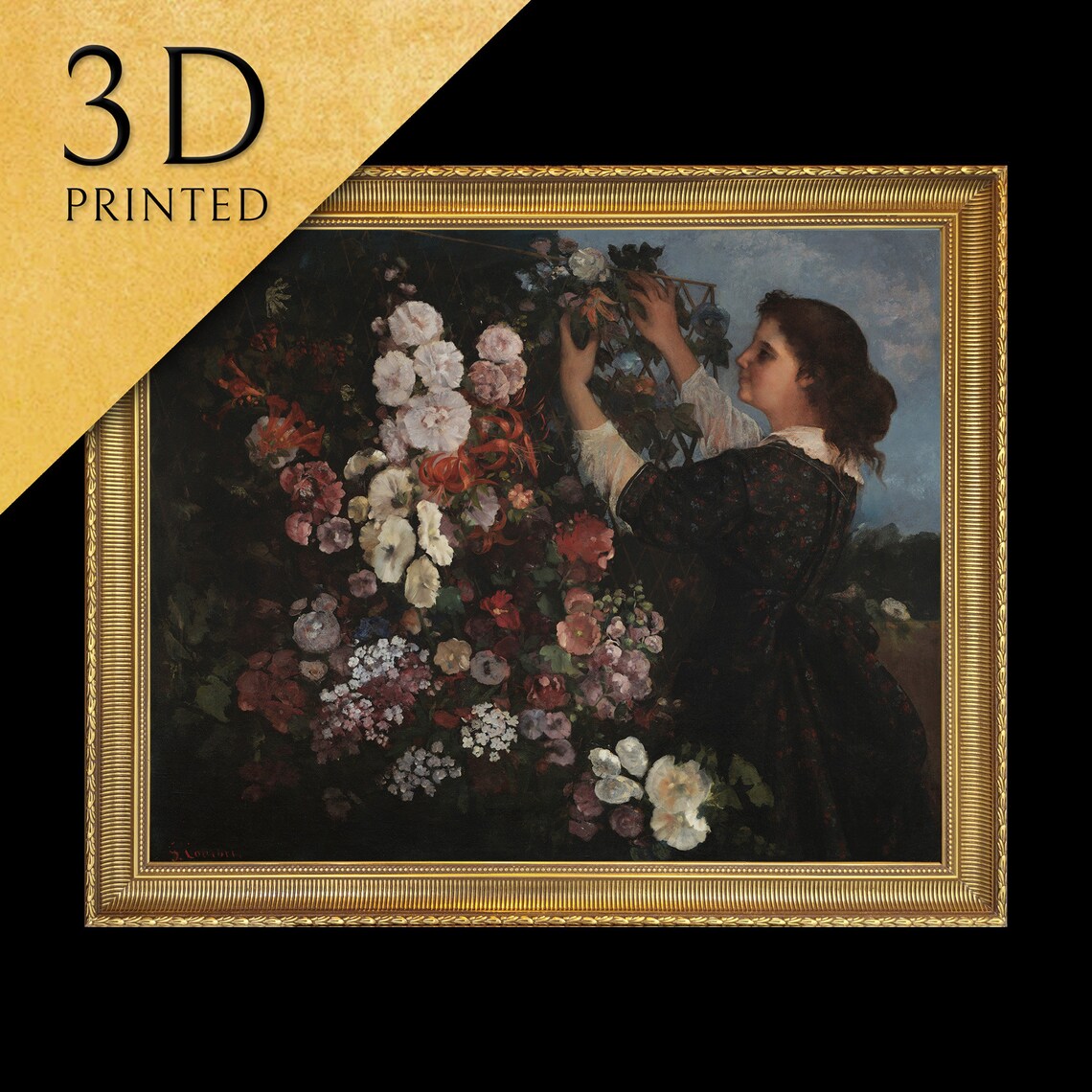 Gustave Courbet The Trellis Woman Arranging Flowers Garden Poster