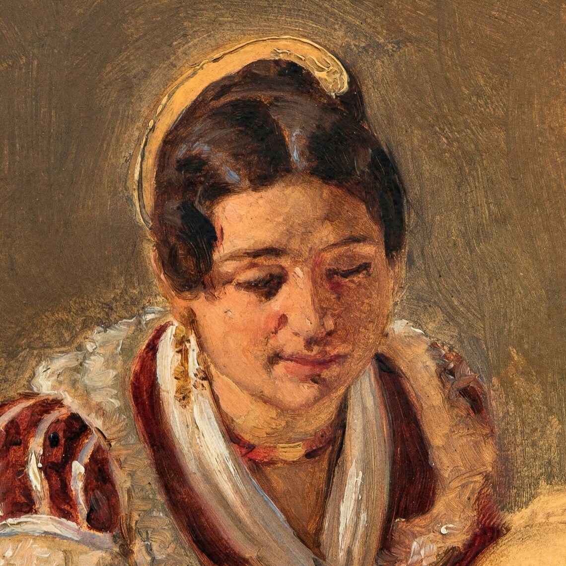 Woman in Red and White Peasant Dress Seated Portrait Painting Poster - Image 3