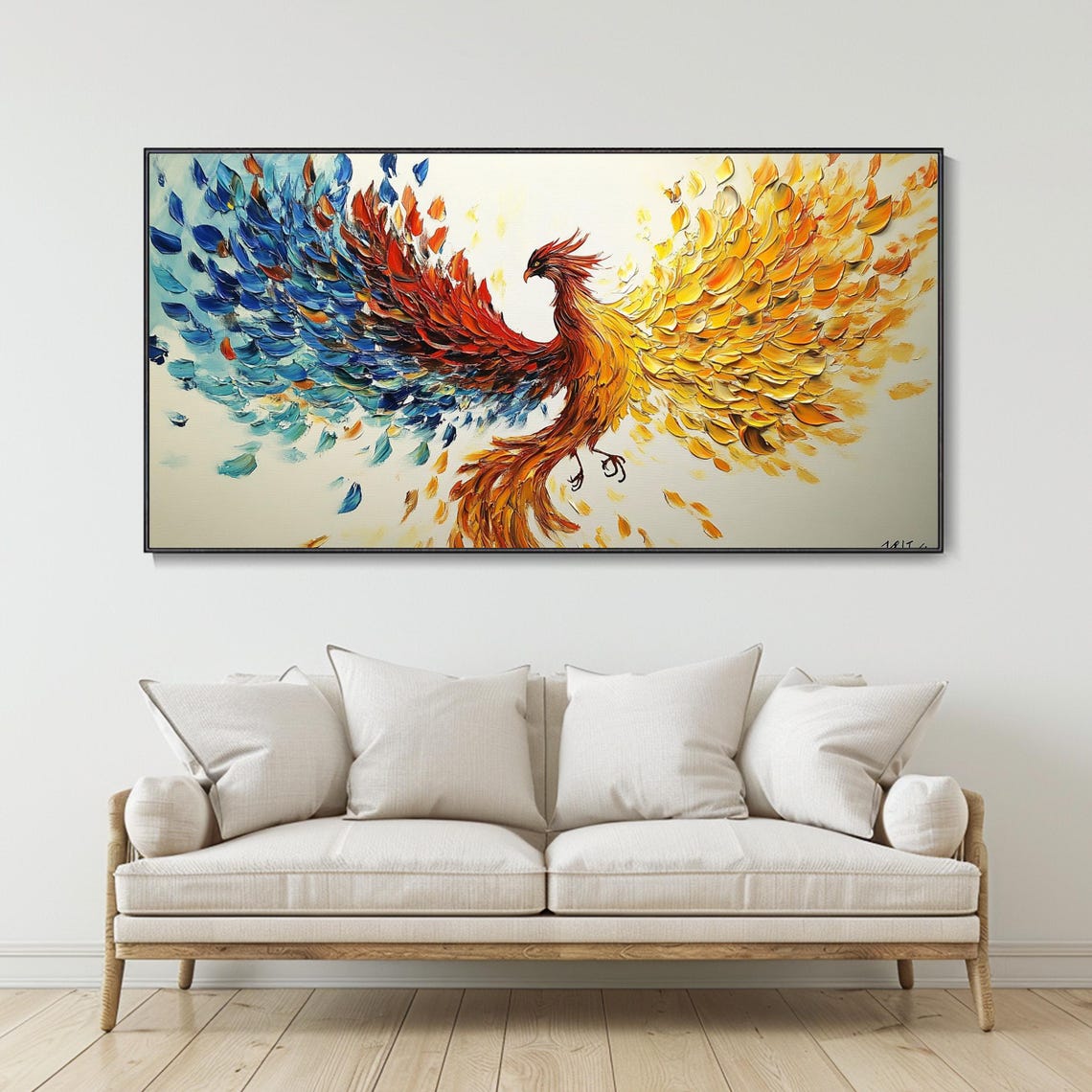 Phoenix In Flight Red Gold And Blue Feathers Bold Impasto Poster - Image 3