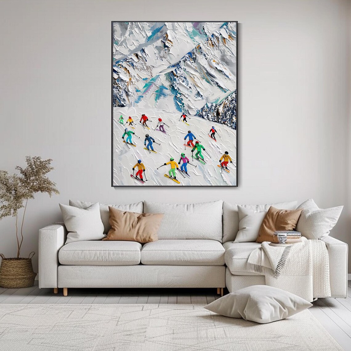 Group of Colorful Skiers Racing Down Snowy Mountain Sports Poster - Image 2