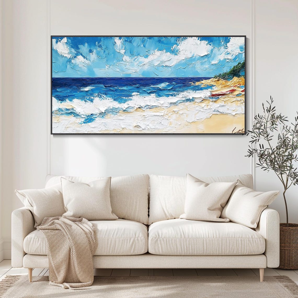 Blue Ocean 3d Textured Painting On Minimalist Painting Sea Wave Painting Wabi Sabi Wall Art Morden Art Bedroom Wall Decor Fashion Art - Image 4