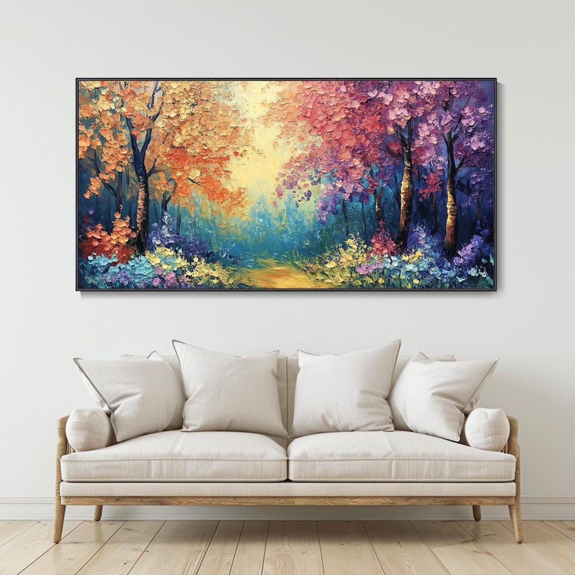 Colorful Four Season Forest Path Textured Oil Painting Poster - Image 3