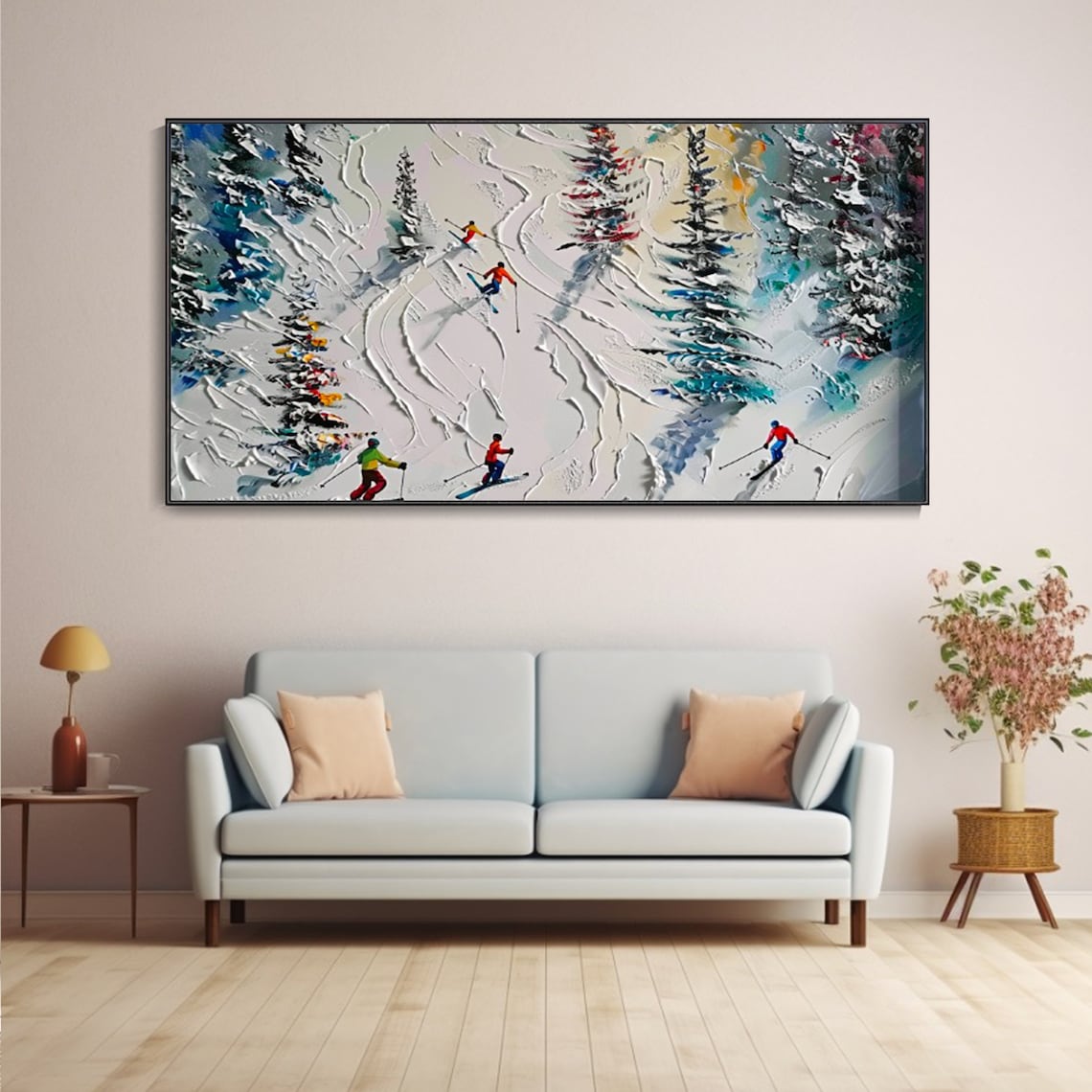 Skiers On Snowy Mountain Slope Winter Sports Painting Poster - Image 3