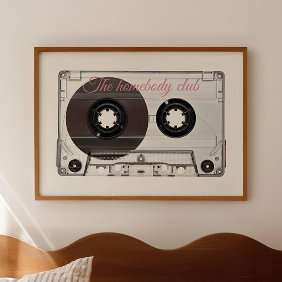 Retro Pink Cassette Tape Wall Art The Homebody Club Quote Poster Vintage Mix Trendy Y2k Minimalist Typography Above Bed Print