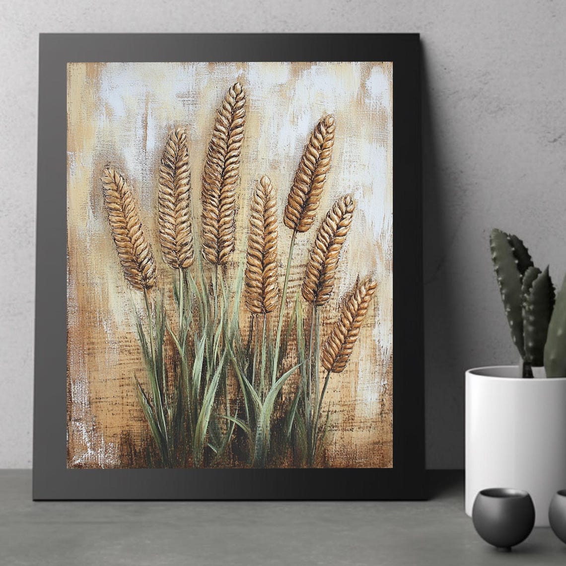 Golden Wheat Stalks Painting on Rustic Burlap Texture Poster - Image 3