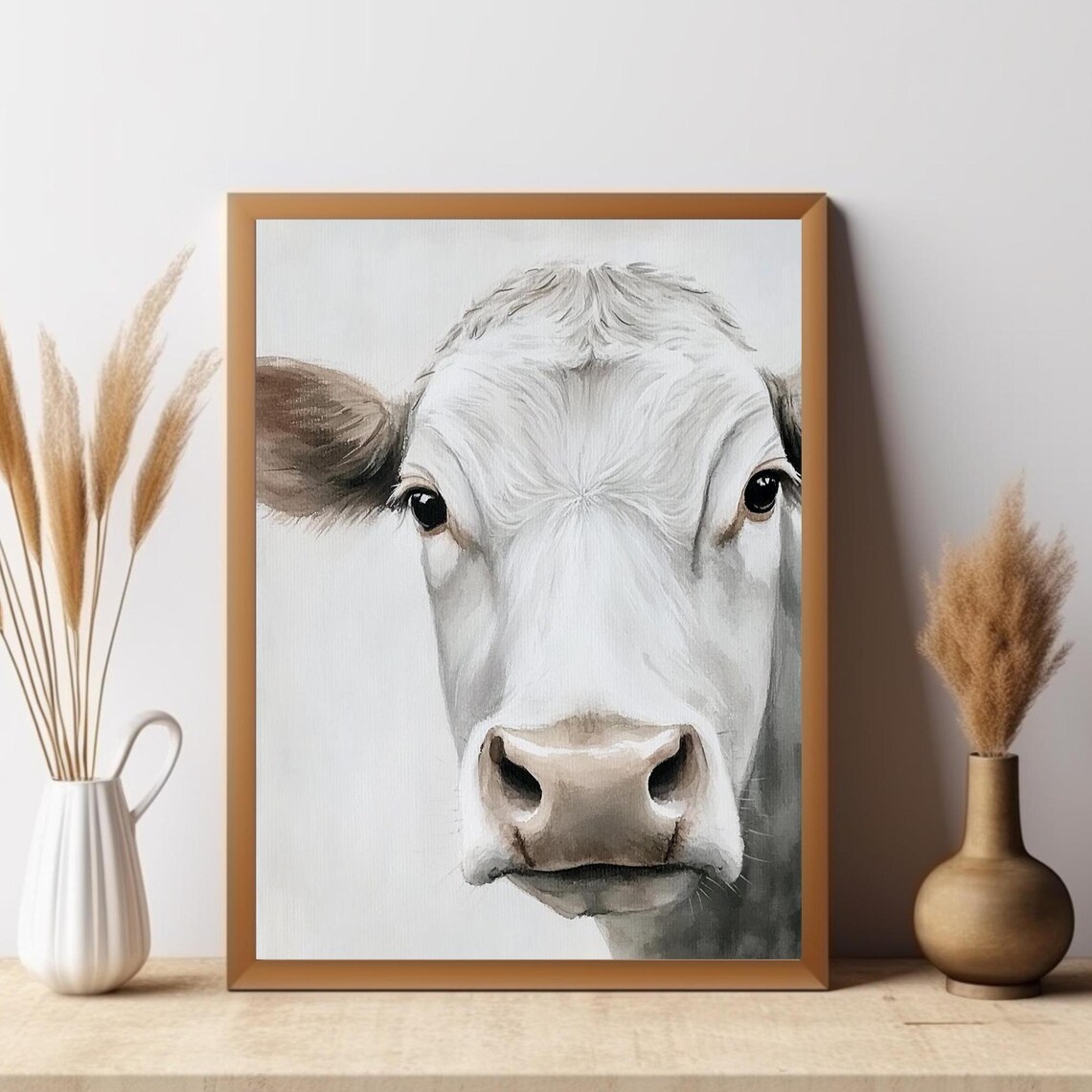 Close-Up White Cow Face Portrait Neutral Farmhouse Animal Poster - Image 2