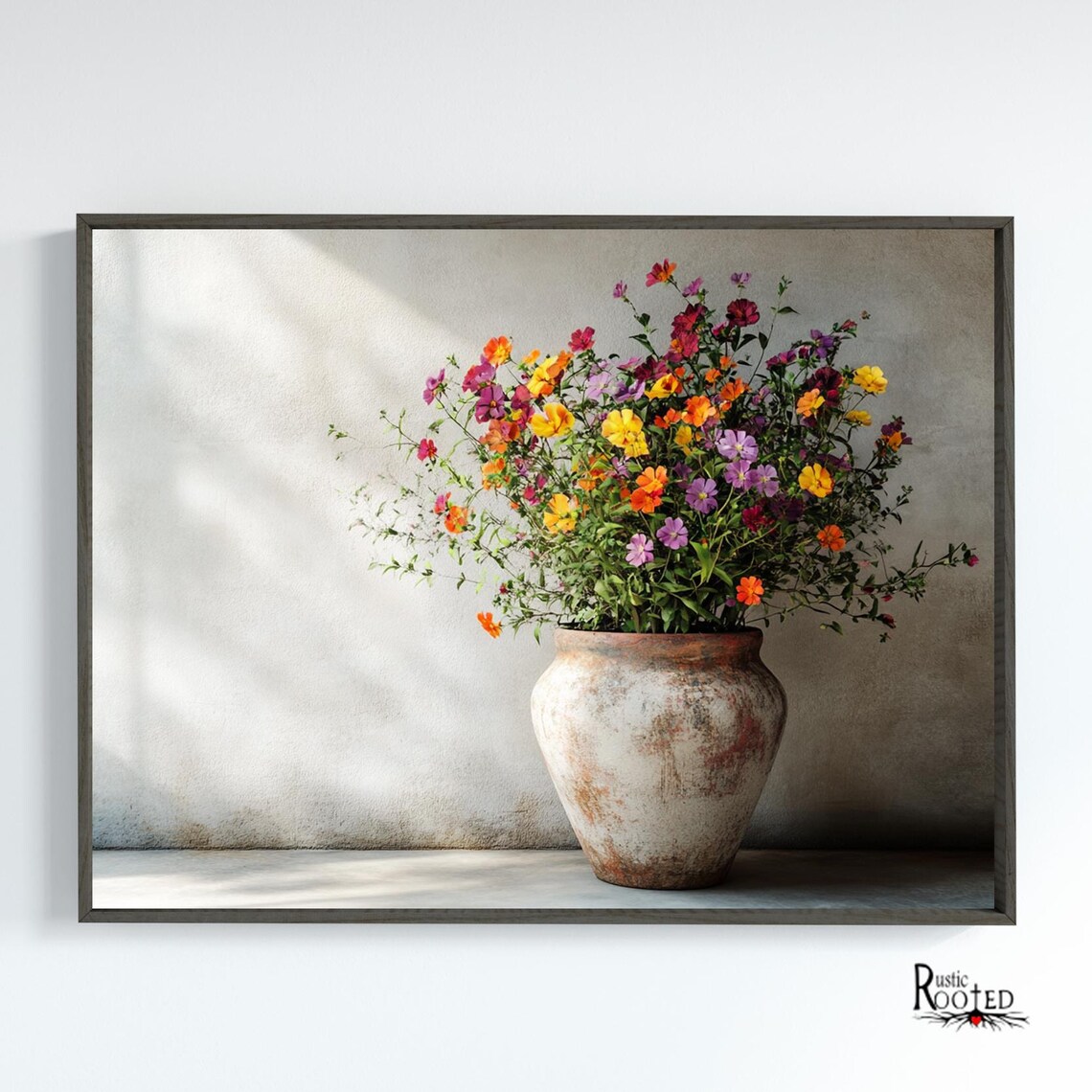 Colorful Wildflowers in a Rustic Clay Pot Farmhouse Photo Poster - Image 2