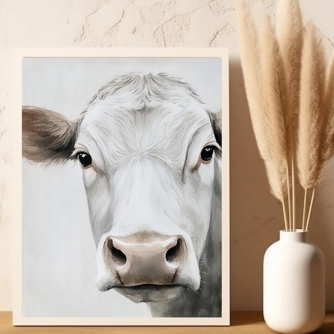 Close-Up White Cow Face Portrait Neutral Farmhouse Animal Poster - Image 3