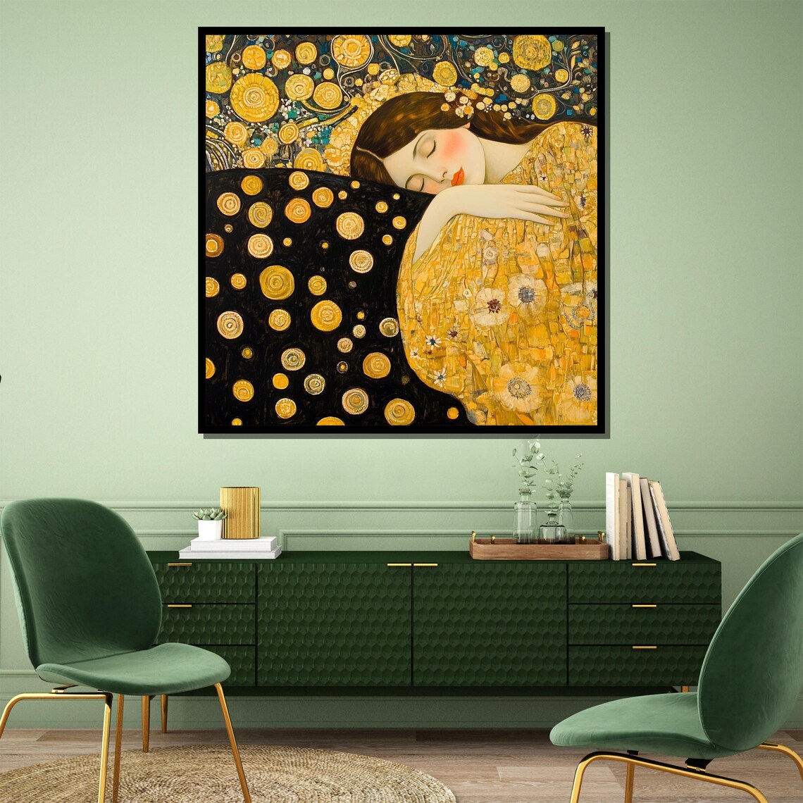 Gustav Klimt Style Sleeping Woman Golden Art Nouveau Flower Poster - Image 3