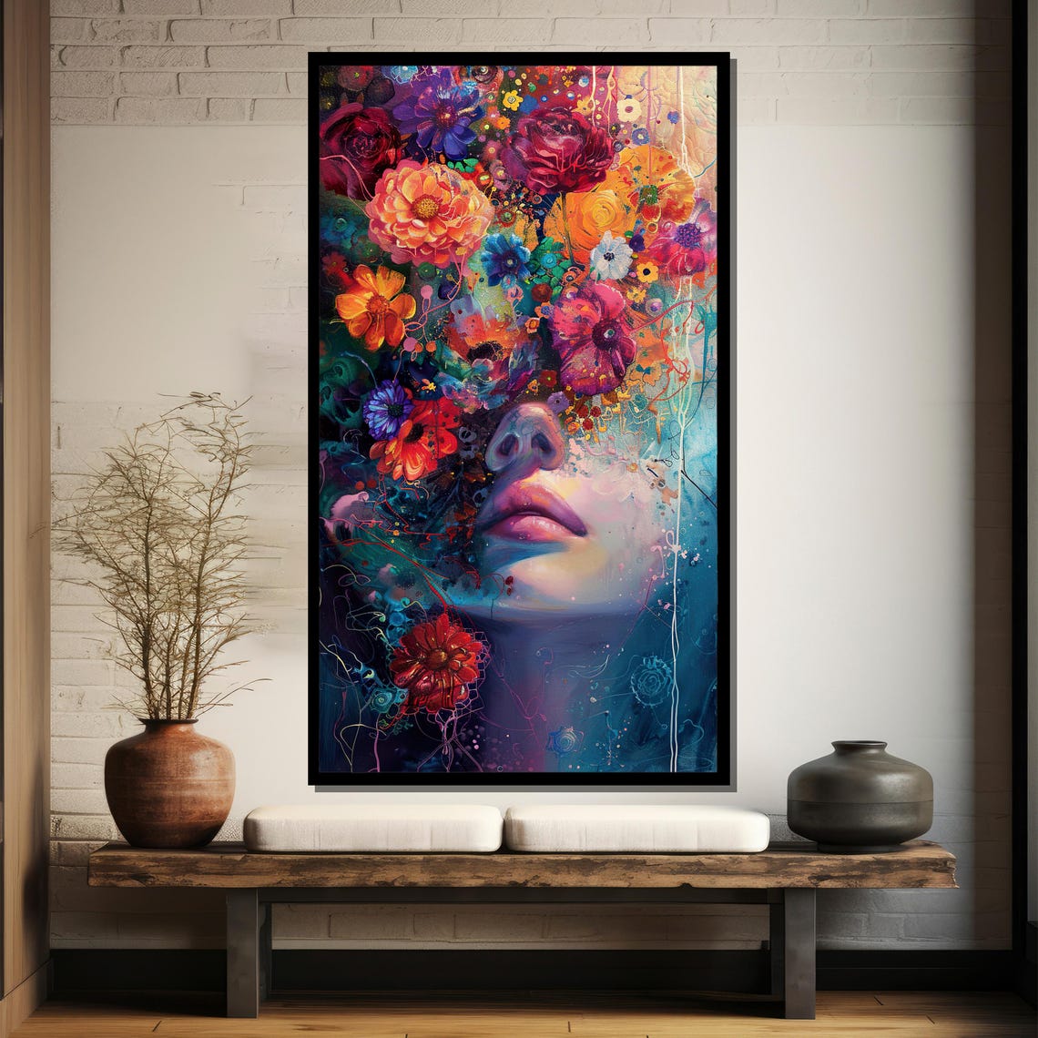 Surreal Woman With Floral Explosion Colorful Abstract Face Art Poster - Image 3