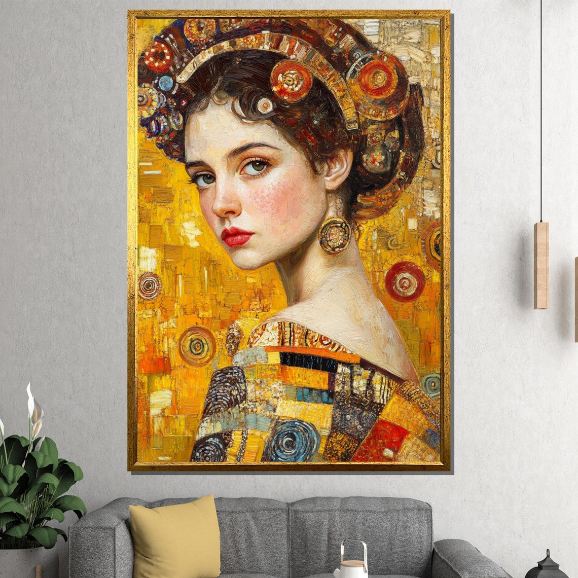 Klimt Style Woman Golden Mosaic Portrait Decorative Art Poster