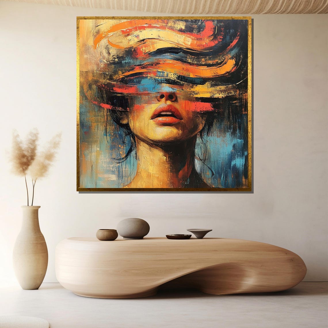 Colorful Abstract Woman Face Brush Stroke Modern Portrait Art Poster