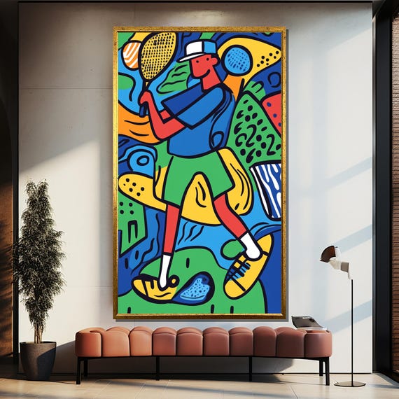 Tennis Player Canvas Painting Vibrant Sport Pop Art Ready To Hang Gift For Athletes And Game Lovers