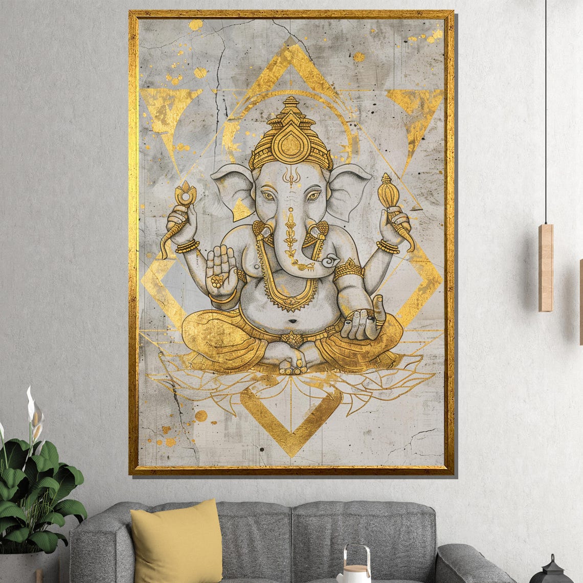 Golden Ganesha Mandala Meditation Sacred Geometry Art Poster - Image 2