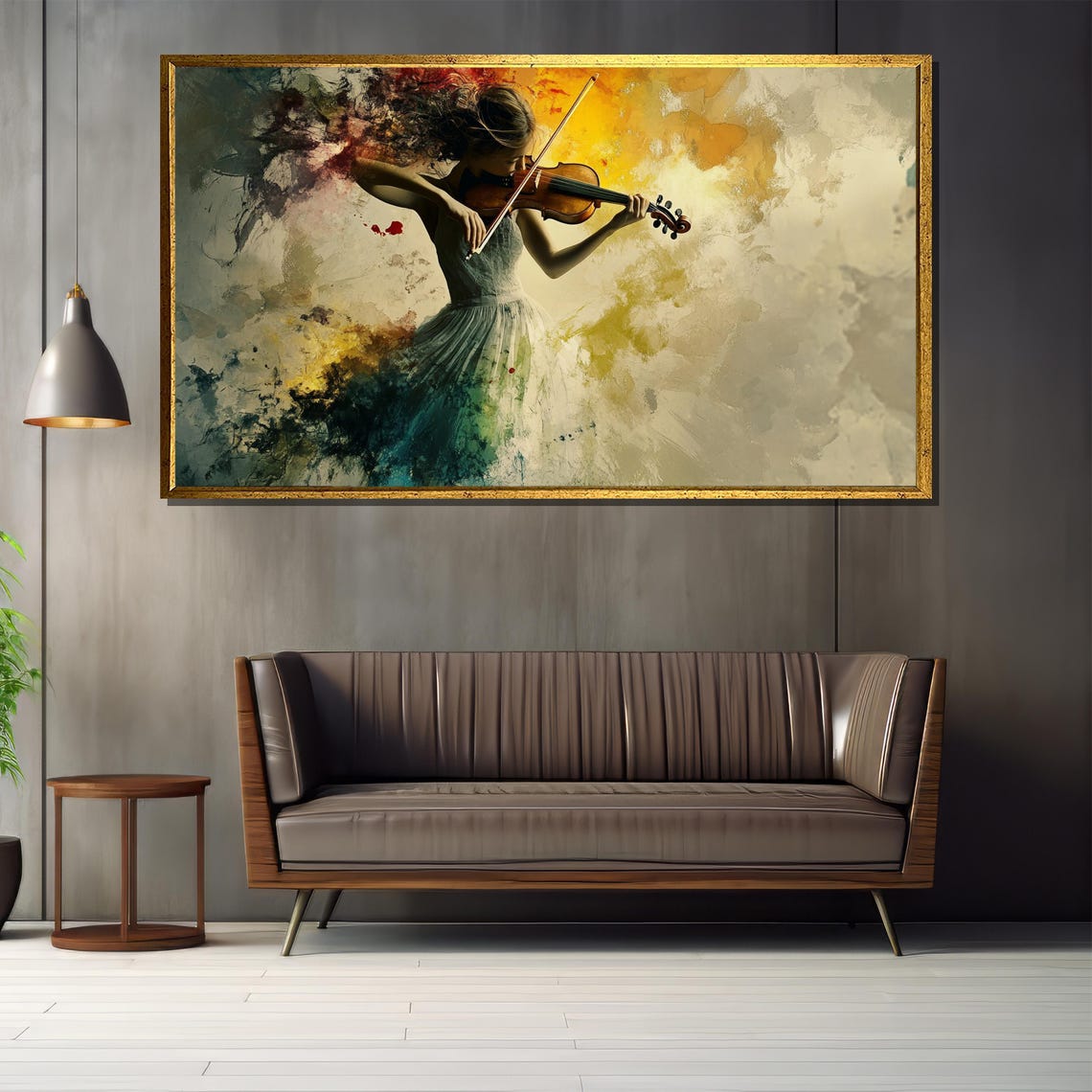 Woman Playing Violin In Golden Hues Dynamic Expressive Art Poster - Image 3