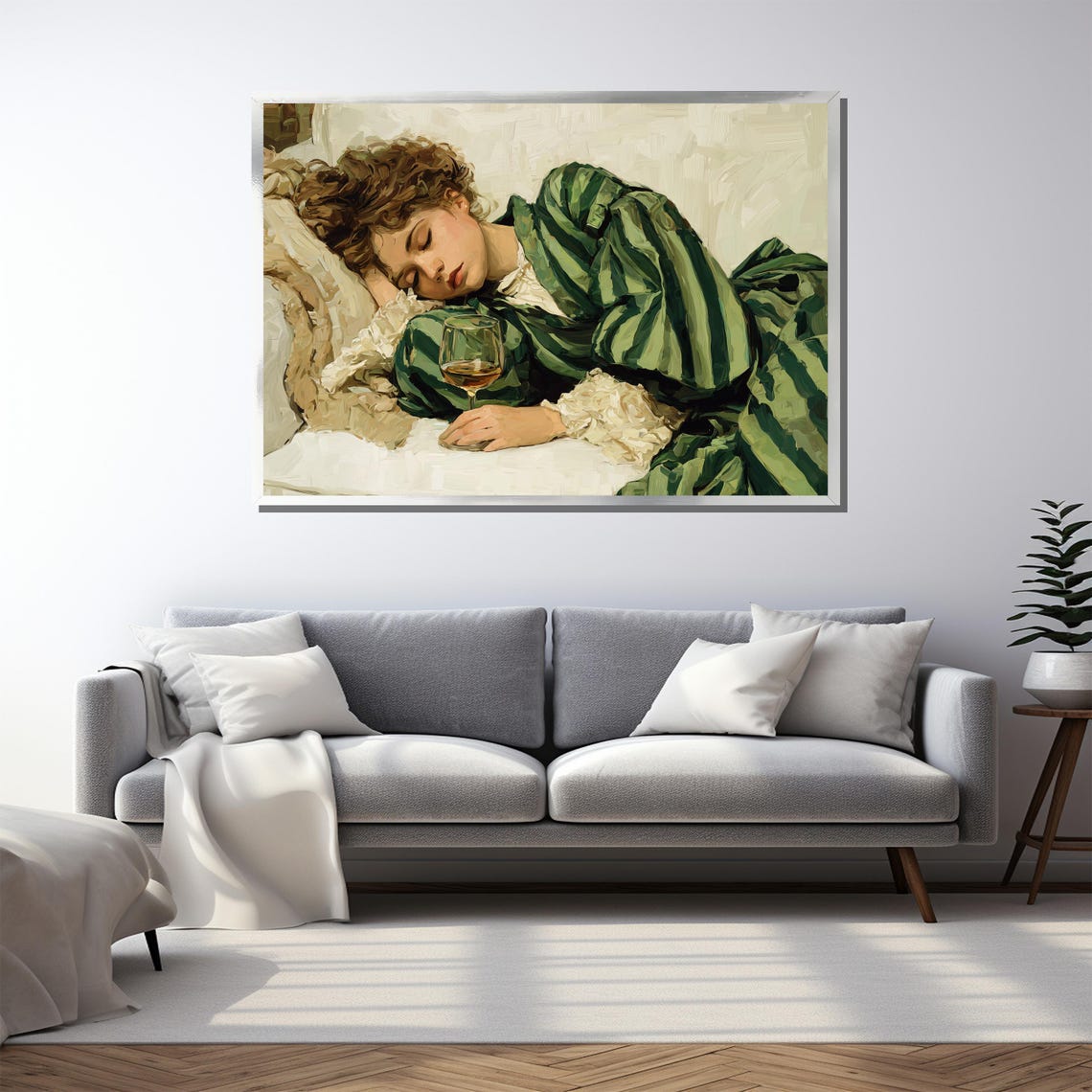 Woman Sleeping With Wine Glass Green Robe Vintage Style Poster - Image 2