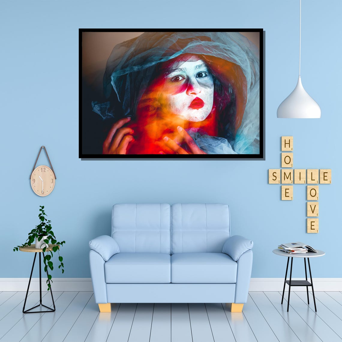 Phantom Woman in Red Veil Painted Face Surreal Dreamlike Art Poster - Image 3