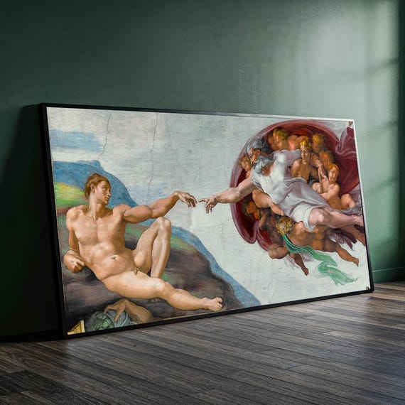 The Creation Of Adam Canvas Painting Michelangelo Wall Art Ready To Hang Renaissance Gift For Classic Lovers Home Decor
