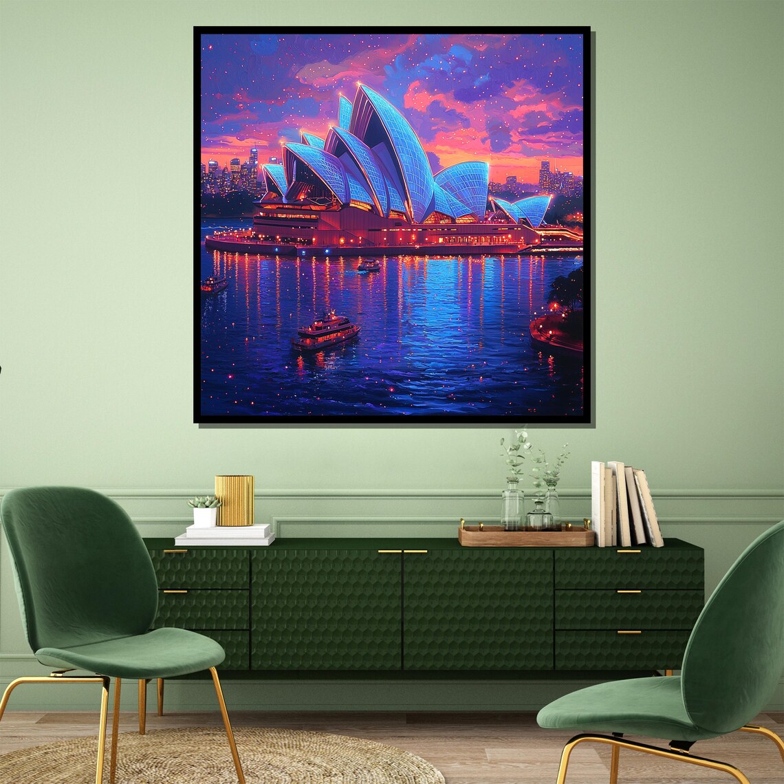 Neon Sydney Opera House Sunset Harbor Illuminated City Art Poster - Image 3