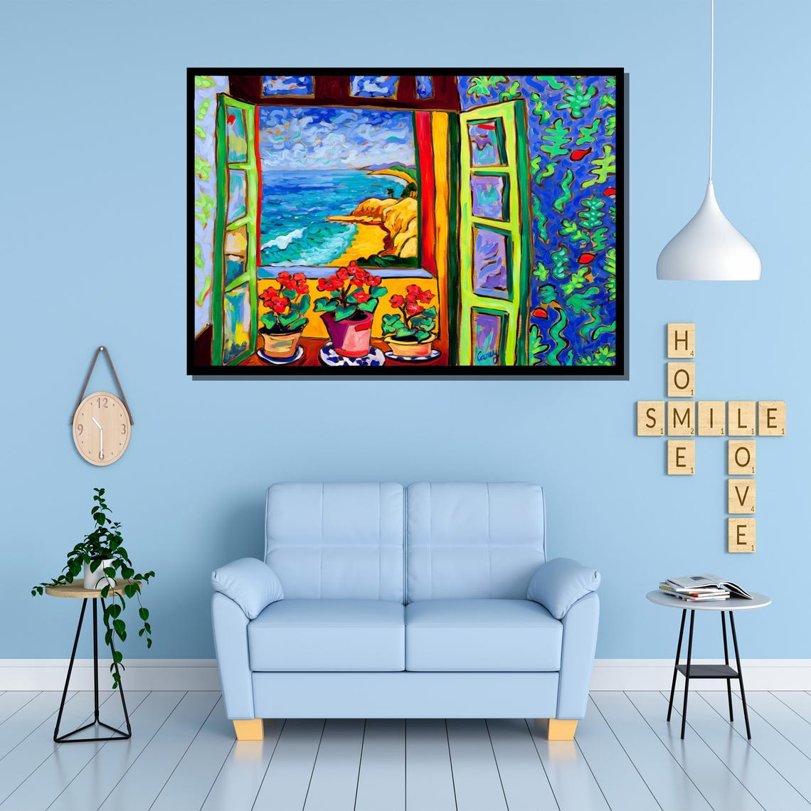 Colorful Coastal Window Scene With Red Geraniums Matisse Style Poster - Image 2