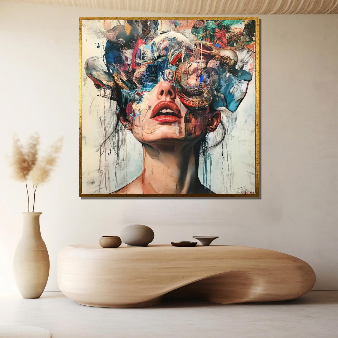 Abstract Woman Portrait Color Explosion Mixed Media Modern Art Poster
