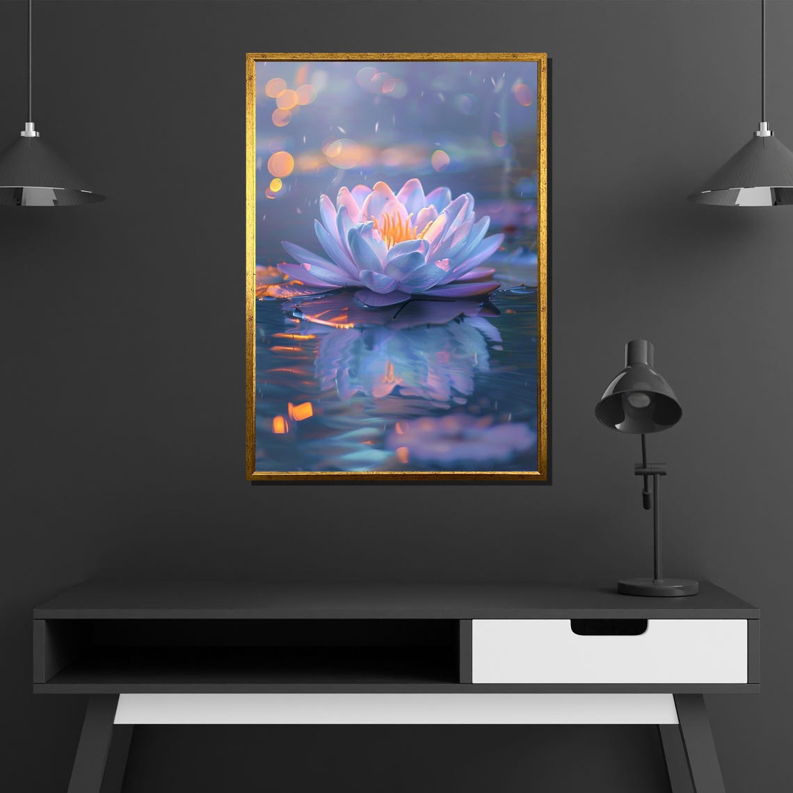 Zen Lotus Flower Bokeh Reflection Peaceful Water Lily Poster - Image 2