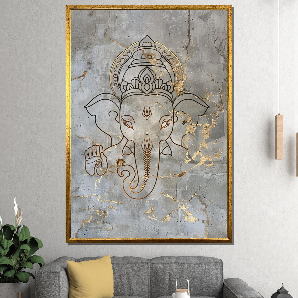 Golden Ganesha Minimalist Spiritual Line Art Boho Decor Poster - Image 2